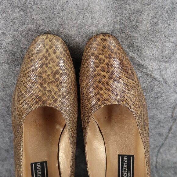 Stuart Weitzman Shoes Womens 9 Pumps Snakeskin Print Leather Fashion Heels Brown - Picture 11 of 14